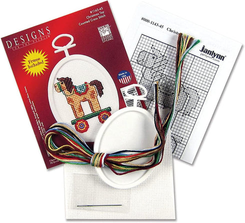 Janlynn 1143-45 18 Count Mini Counted Cross Stitch Kit, 2.75-Inch, Oval, Christmas Toy...