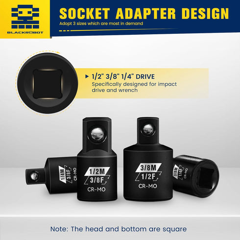 4 Piece Impact Socket Adapter Set, 1/4" 3/8" 1/2" SAE Drive Socket Adapter Set, Square Adapter and Reducer Conversion Set for Impact Driver Wrench...