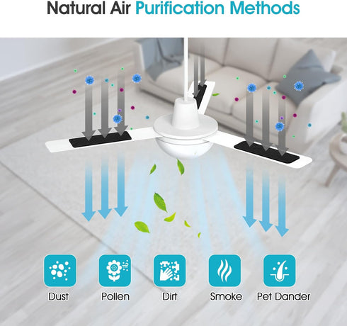 Butto 3-Pack Ceiling Fan Filters - Strong Adhesive Ceiling Fan Blade Filters for Common Household Contaminants - Unscented Coconut Carbon Fan Air ...