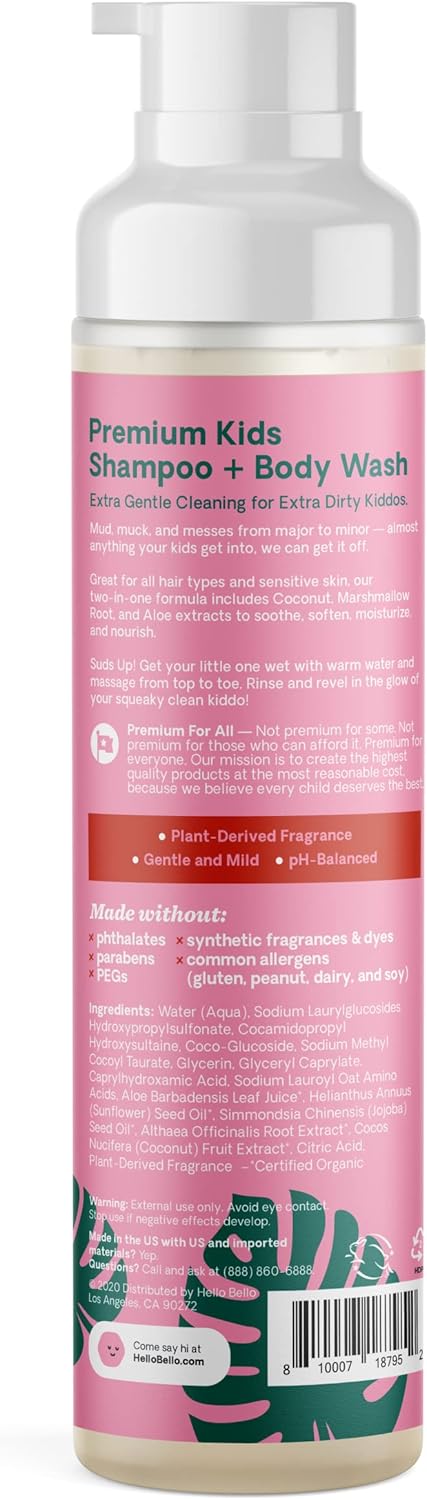 Hello Bello Watermelon Shampoo & Body Wash - Tear-Free, Hypoallergenic, Dermatologist & Pediatrician Tested, Plant Based Formula for Babies and Ki...