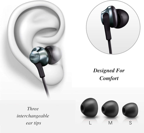PHILIPS Pro Wired Earbud & In-Ear Headphones with Microphone, Ear Phones, In-Ear Headphones with Mic, Powerful Bass, Lightweight, Hi-Res Audio, 3....