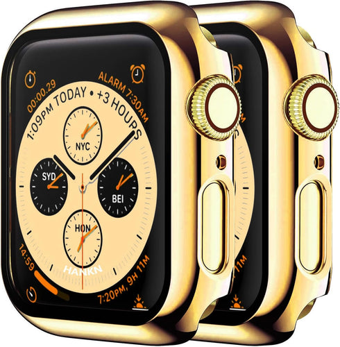 HANKN 2 Pack 45mm Hard PC Plated Case Compatible with Apple Watch Series 9 8 7 45mm Tempered Glass Screen Protector Case, Cover Shockproof Iwatch ...