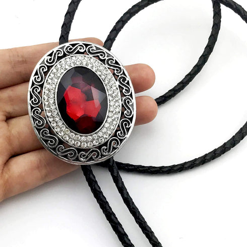 SELOVO Big Large Green Rhinestone Western Mens Bolo Tie Genuine Leather...