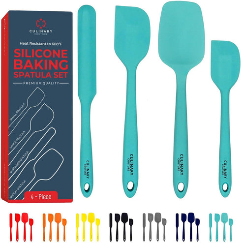 Culinary Couture 4-Piece Aqua Silicone Spatula Set - Heat Resistant up to 608°F, BPA-Free Spatulas for Nonstick Cookware - Baking Utensils...