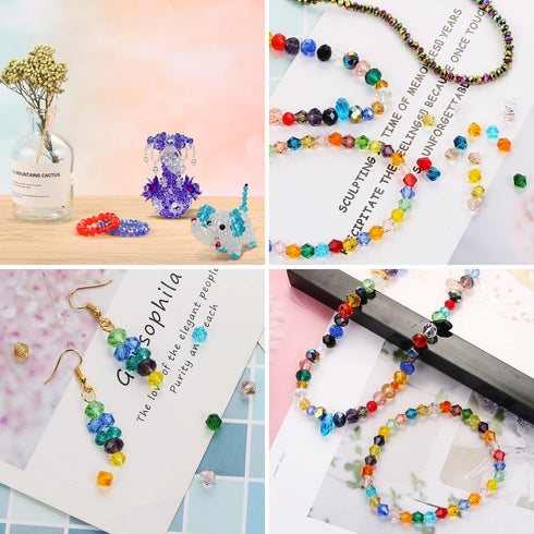 560 Pcs Briollete Crystal Glass Beads for Jewelry Making, Faceted Rondelle Crystal Beads with Box,Crystal Spacer Beads for DIY Craft Bracelets Cha...