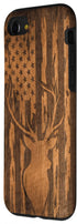 iPhone SE (2020) / 7 / 8 Deer Buck with Flag on Wood-like Background Case...