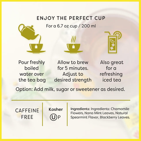 Wissotzky Chamomile Tea with Nana Mint, Herbal Tea, 20 Tea Bags | Caffeine Free | Soothing Blend | Sleep Support...