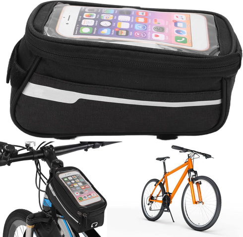 VBESTLIFE Bike Phone Bag,Waterproof Phone Front Frame Bag Polyester Bike Handlebar Bag Large Storage Space Quick Release Hook and Loop Design Ridi...