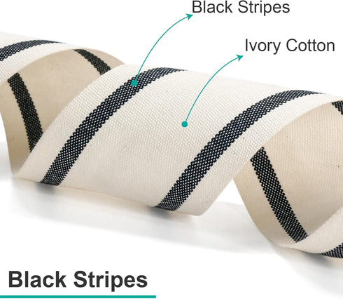 CT CRAFT LLC Ivory Cotton Black Stripes Ribbon 5/8" x 10 Yards for Home Décor Gift Present Wrapping DIY Crafts Birthday Wedding Bouquet Christmas...
