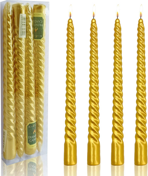 Twisted Candlesticks Golden Taper Candle -10inch Gold Tapered Candles Long Spiral Candles Dripless Twist Candle Sticks for Home Dinner Table Weddi...