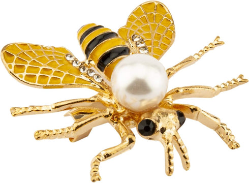 Knighthood Pearl Detail Black and Yellow Enamel Bee with Criss Cross and Stone Detailing Lapel Pin/Brooch...