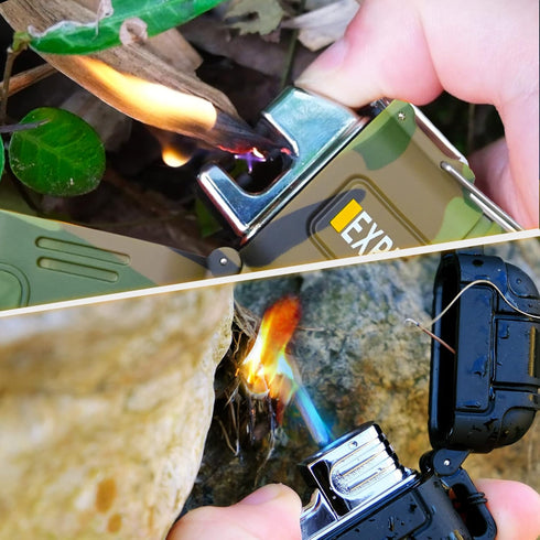 2 Pack Waterproof Lighter Outdoor Windproof Torch Lighter Dual Arc Lighter Butane Electric Lighter USB Rechargeable Lighter Flameless Plasma Light...