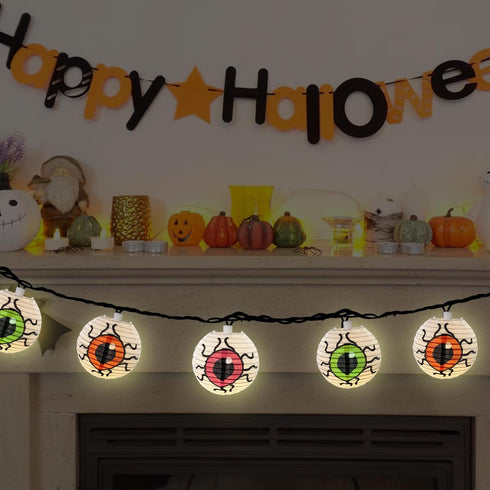 Halloween Eyeball Lantern String Lights, 8.5Ft Spooky Lantern LED Lights with 10 Novelty Eyeball Printed Lanterns for Halloween Hunting Party Outd...