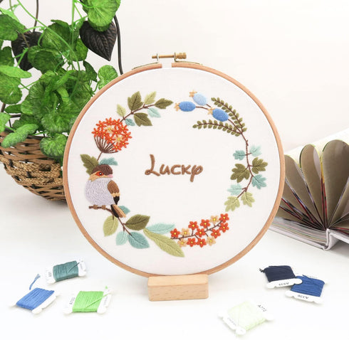 Embroidery Starter Kit with Pattern and Instructions for Beginners, Cross Stitch Set, Wooden Embroidery Hoops, Needles, and Color...