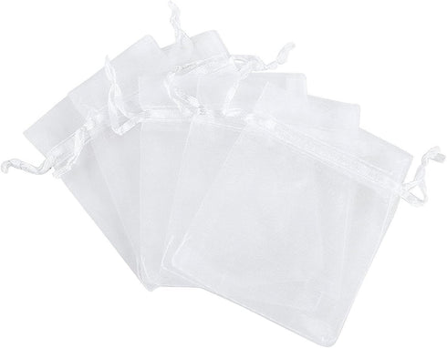 Ankirol 100pcs Sheer Organza Favor Bags 5x7'' For Wedding Gift Bags Samples Display Drawstring Pouches (white)...