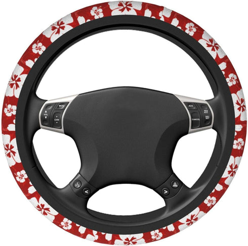 Delerain Hibiscus Flowers Steering Wheel Covers, Anti Slip Elasticity Car Accessories Steering Wheel Protector Universal 15 Inch for Women Man...