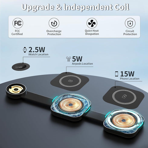 3 in 1 Wireless Charger for Apple: Used for iPhone 11 12 13 14 15, Wireless Charging Station for Galaxy S9 10 21 22 23, Wireless Charging Stand fo...