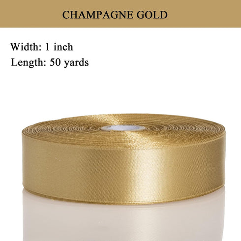 YASEO 1 Inch Champaign Gold Solid Satin Ribbon, 50 Yards Craft Fabric Ribbon for Gift Wrapping Floral Bouquets Wedding Party Decoration...
