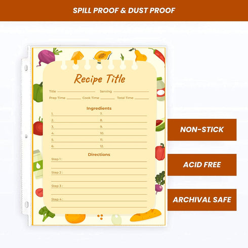 Recipe Protectors, Holds Standard 8.5" x 11" Paper, 30 Pack, Reinforced Holes, Refill Sheets For 3 Ring Binders...