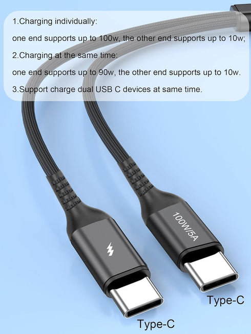 4FT 2 in 1 100W USB C to Dual USB C Fast Charging Cable,iPhone 15 USB C to Double Type c Cable for MacBook Pro/Air,iPad Pro/Air,iPhone 15 Plus/15 ...