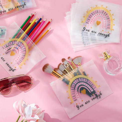 50 Pcs Rainbow Cosmetic Bag Inspirational Gifts for Women Motivational Quotes Makeup Bag EVA Matte Cosmetic Bags Bulk Waterproof Zippered Pouch fo...