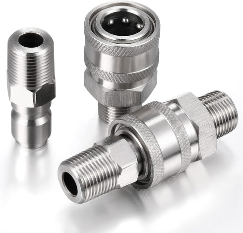 2 Sets NPT 3/8 Inch Stainless Steel Male and Female Quick Connector Kit Pressure Washer Adapters (External Thread)...
