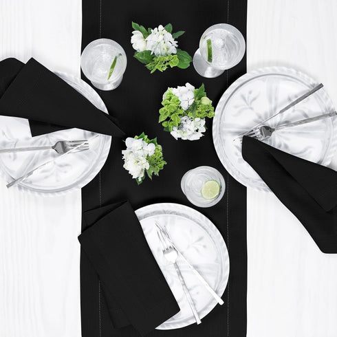 Solino Home Linen Black Table Runner 72 Inches Long - 100% Pure Linen Hemstitch Table Runner 14 x 72 Inch for Dresser, Dining, Summer, Fall, Hallo...