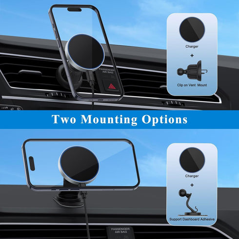 Vancle for Magsafe Car Mount Charger, 15W Fast Charging Magnetic Wireless Car Charger, Air Vent/Dashboard Phone Holder Mount for iPhone 15/14/13/1...