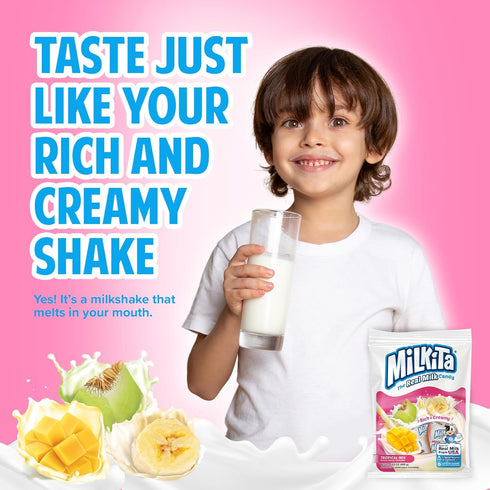 Milkita Creamy Shake Candy Bag, Gluten Free Chewy Candies with Calcium & Real Milk, Zero Trans Fat, Low-Sugar, Tropical Flavors (Banana, Honeydew,...