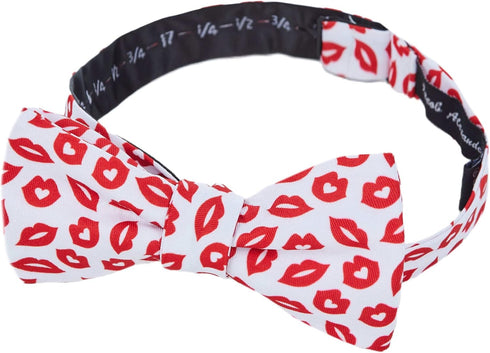 Jacob Alexander Men's Happy Valentine's Day Red Lips Kisses Pattern Freestyle Self-Tie Bow Tie - White...