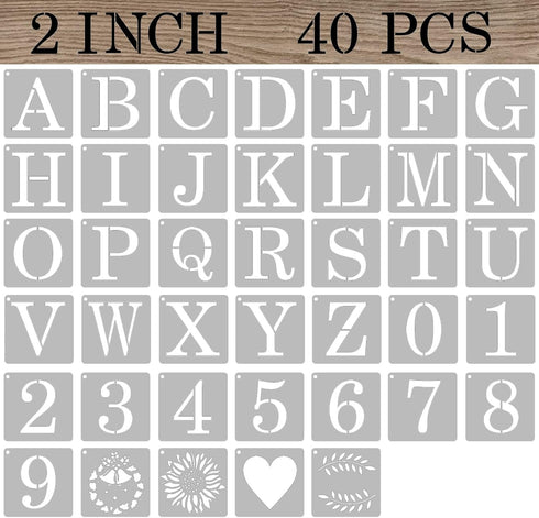 2 Inch Letter Stencils Numbers Craft Stencils, 40 Pcs Reusable Plastic Alphabet Drawing Templates for Painting on Wood, Wall, Fabric, Rock, Signag...