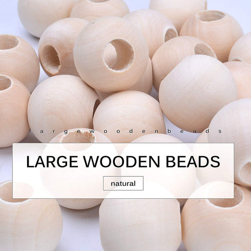 Jdesun 50 Pieces Wooden Beads, Natural Round Wood Loose Beads Wood Spacer 25mm x Diameter 3/8" Hole...