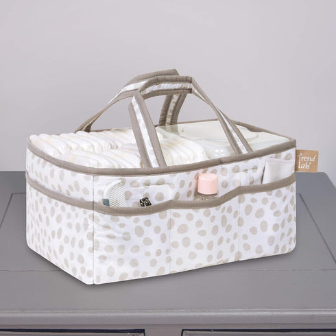 Sydney Storage Caddy-Dalmatian Dot Body and Handles, Dalmatian Dot Lining, Solid Gray Trim, Grays, White, Two Handles, 12 in x 6 in x 8 in...