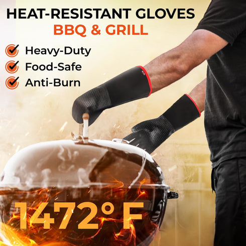 TECEUM BBQ Grill Gloves – Extreme Heat Resistant 1472 F – Extra Long Sleeve Protection – Non Slip Grip Oven Gloves for Barbecue, Grilling, Cooking...
