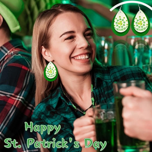 SHUANGART 194 Pcs St. Patrick's Day Sublimation Blank Superfine Glitter Earrings Kit, Green Shamrock Printed Chunky Glitter Faux Leather Earrings ...