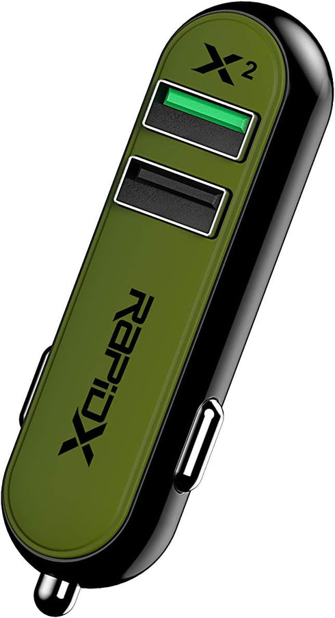 RapidX RXX2QCOLV X2 2 Port Car Charger with Quick Charge Olive...