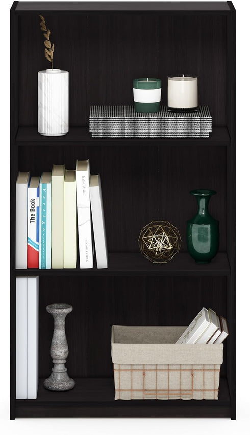 Furinno Basic 3-Tier Bookcase Storage Shelves, Dark Walnut...