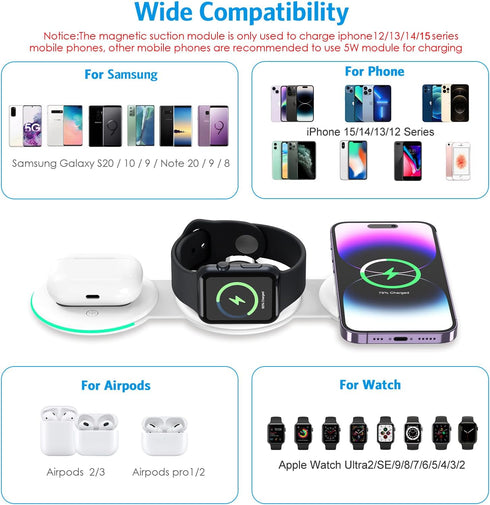 Criacr 3 in 1 Magnetic Wireless Charger for Travel, Foldable Wireless Charging Pad Compatible with iPhone 15/14/13/12, Apple Watch, AirPods Pro (A...