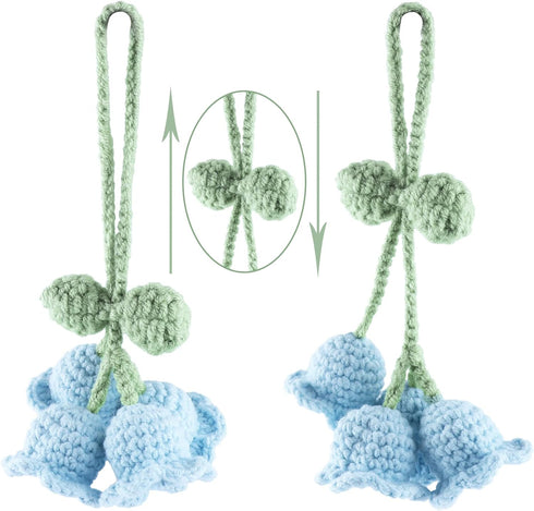 Mirror Hanging Car Accessories Cute Little Lily of The Valley, Hand Knitted Crochet Flower Decor for Mirror, Rear View Mirrors,Key Chains (Pink)...