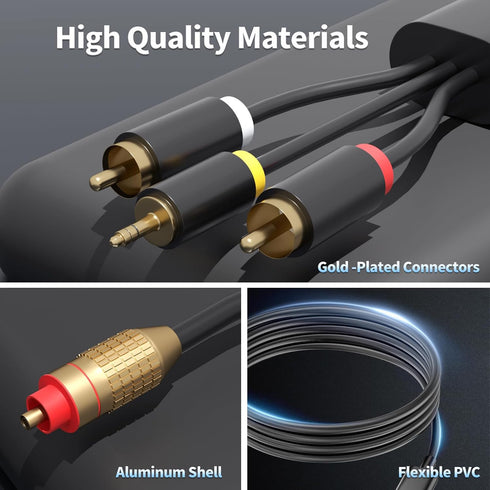 Digital Coaxial Optical to Analog 3.5mm AUX Audio Cable,192Khz Digital to Anlog Audio Optical to RCA Adapter for TV/PS4/Xbox/DVD/Optical Port to S...