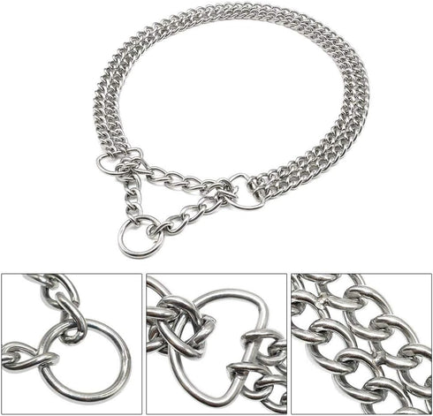Dog Pet Martingale Pinch Metal Stainless Steel Collar for Training Walking Link Double Plated Choke Chain Neck for XL Dogs 24-28"...