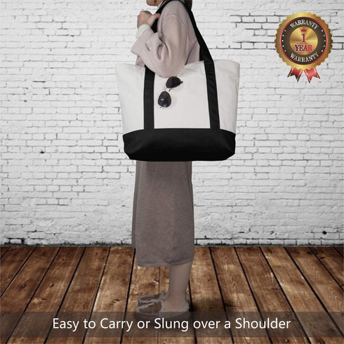 TOPDesign 1 | 3 | 6 | 30 Pack Canvas Tote Bag with an External Pocket, Reusable Grocery Shopping Bag, Top Zipper Closure, Daily Essentials (Black/...