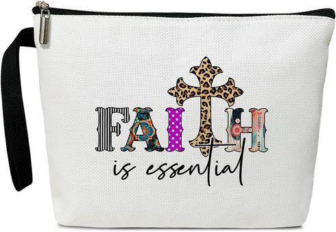 Christian Cosmetic Bag, Bible Verse Makeup Bag Gifts for Friends Wife Coworker, Toiletry Pouch Cosmetic Bag with Zipper (Faith is essential)...