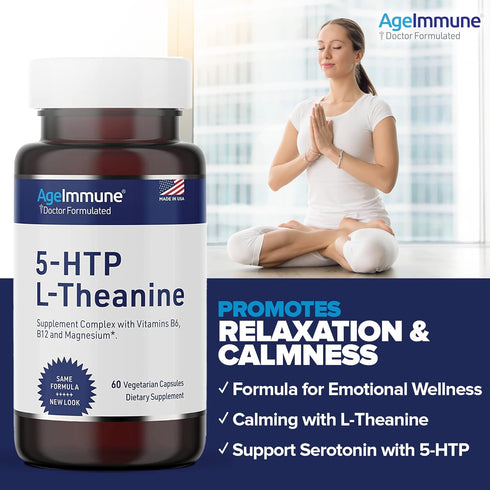 5-HTP Formula for Stress Relief and relaxation support for Teens and Adults with 5-HTP, L-Theanine, Vitamin B6, Vitamin B12, Magnesium - Doctor Fo...