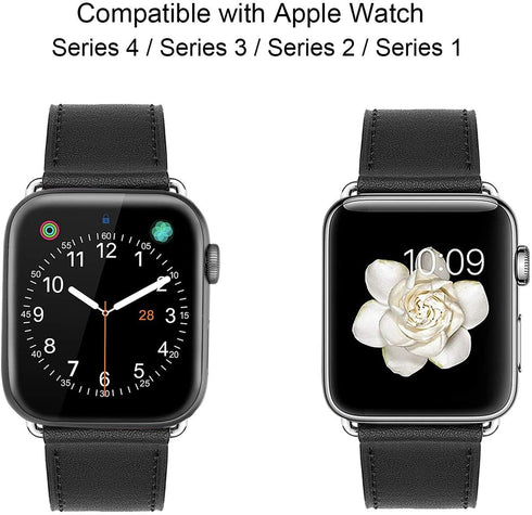 Leather Band Compatible with iWatch 42mm/44mm/45mm Genuine Leather Strap Bands Replacement for iWatch Series 1-8 Ultra 42/44/45/49 mm Bracelet Loo...