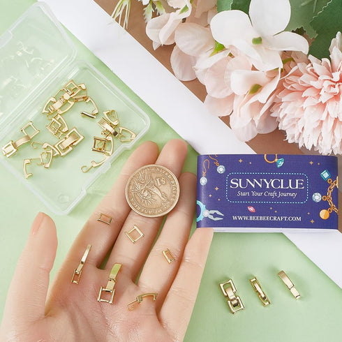 SUNNYCLUE 24PCS 8 STYLES 24K Gold Plated Fold Over Clasp Necklace Extension Clasps Metal Golden Bracelets Extender Fastener Clasps Bulk for Jewelr...