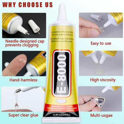 4pcs X 25ML E8000 Glue Clear Jewelry Metal Glue, Upgrade Clear E-8000 Glues Paste Transparent Liquid Fusion Fabric Glue for Phone Repair, Glass, W...