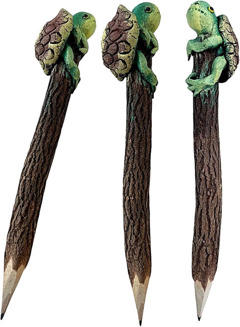 2 Pcs Wooden Turtle Pencils Hand Carved Sea Animal Life Cute Creative Stationery Twig Wood Pencils School & Office Supplies Unique Handmade Fun Pe...