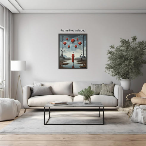 Posterizer 1 pcs-Lonely Alien Observing Floating Balloon Orbs-Abstract & Modern Art-Fantasy & Fiction Art-Gift for Art Lovers-Decor for Home & Off...
