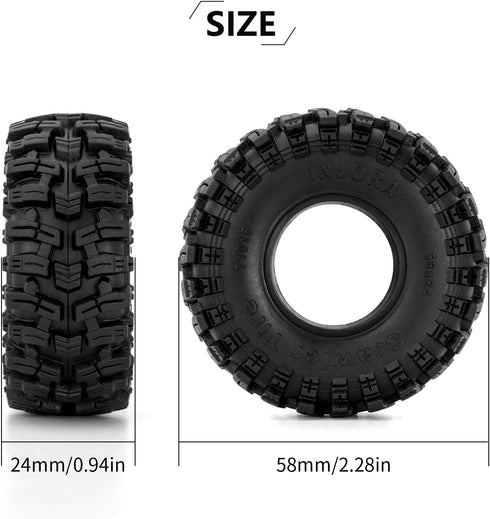 INJORA 1.0 Tires - 58 * 24mm Swamp Stomper S5 Tires for SCX24 AX24 TRX4M FCX24 1/24 1/18 RC Crawler Car,T1015...